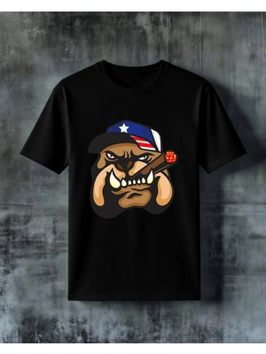 Comvicho Bulldog Asker Baskılı Oversize Tişört