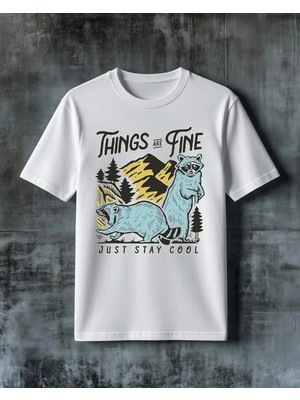 Comvicho Things Are Fine Rakun Baskılı Oversize Tişört