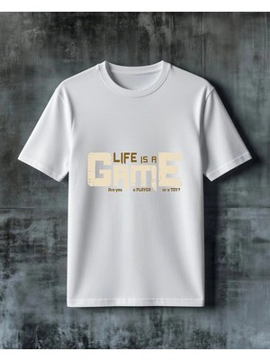 Comvicho Life Is Game Oyuncu Baskılı Oversize Tişört