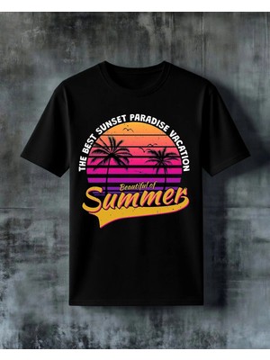 Comvicho Beautiful Summer Palmiye Baskılı Oversize Tişört