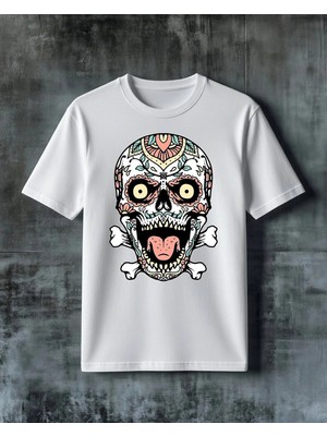 Comvicho Skull Floralsirasi Baskılı Oversize Tişört