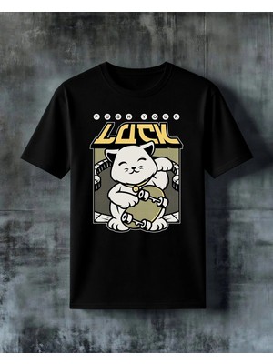 Comvicho Push Your Luck Sanse Kedi Baskılı Oversize Tişört