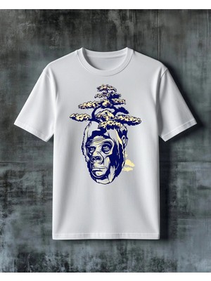 Comvicho Maymun Kafa Bonsai Agac Baskılı Oversize Tişört