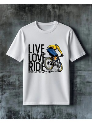Comvicho Live Love Ride Mountain Bike Baskılı Oversize Tişört