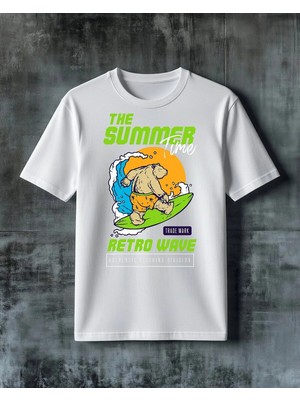 Comvicho Summer Retro Surfing Ayi Baskılı Oversize Tişört