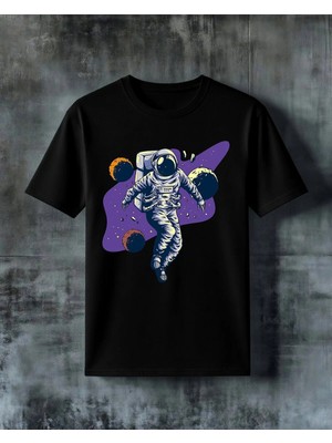 Comvicho Astronot Uzay 5 Baskılı Oversize Tişört