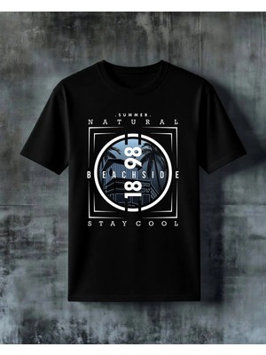 Comvicho Beach Side Logo Tasarim Baskılı Oversize Tişört