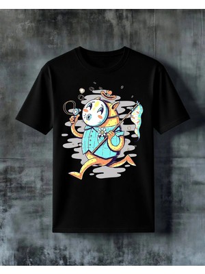 Comvicho Maneki Neko Balik Baskılı Oversize Tişört