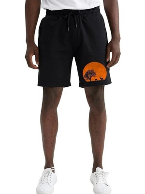 Tarzsokak Unisex Siyah Panda Baskılı Cepli Penye Şort