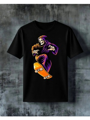 Comvicho Iskelet Skateboard 5 Baskılı Oversize Tişört