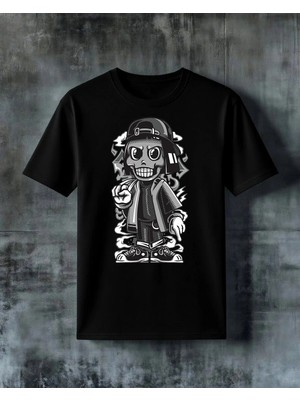 Comvicho Skull Kafa Hip Hop Baskılı Oversize Tişört