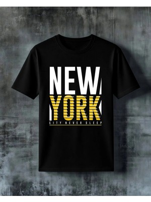 Comvicho York Sari Cizgili Baskılı Oversize Tişört