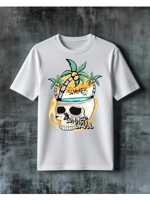 Comvicho Summer Skull Tropikal 3 Baskılı Oversize Tişört