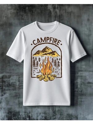 Comvicho Campfire Kamp Ates Baskılı Oversize Tişört