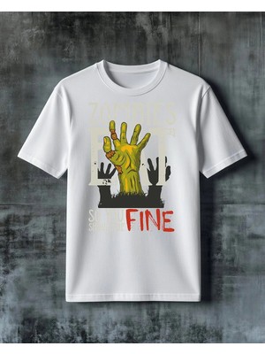 Comvicho Zombies Fine Slogani Baskılı Oversize Tişört