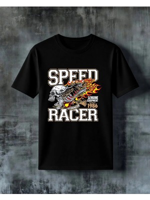 Comvicho Speed Racer Ates Kuru Kafa Baskılı Oversize Tişört