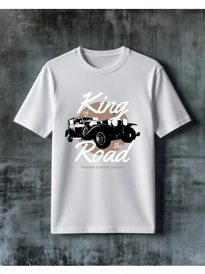 Comvicho Vintage Araba Custom Engine Baskılı Oversize Tişört