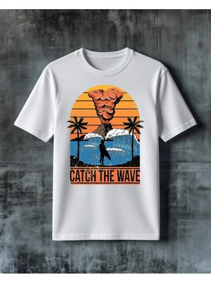 Comvicho Catch The Wave Surfing Baskılı Oversize Tişört