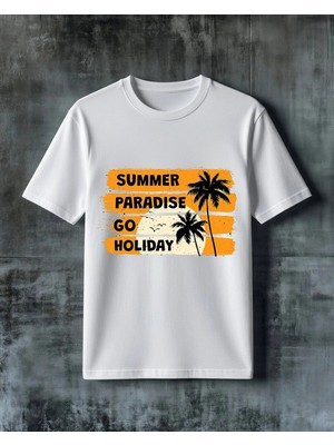 Comvicho Summer Paradise Tatil Tasarimi Baskılı Oversize Tişört