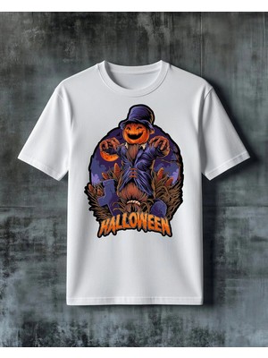 Comvicho Halloween Korkuluk Baskılı Oversize Tişört