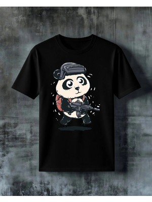 Comvicho Panda Silah Oyuncu Karakter Baskılı Oversize Tişört