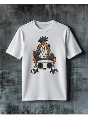 Comvicho Hip Hop Boombox Baskılı Oversize Tişört