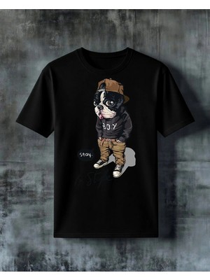 Comvicho Stay Style Kopek Ilustrasyon Baskılı Oversize Tişört