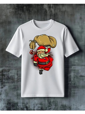 Comvicho Noel Baba Hediye Canta Baskılı Oversize Tişört