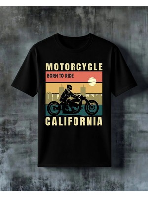 Comvicho Born To Ride Motorcycle Baskılı Oversize Tişört
