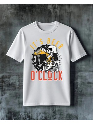Comvicho Its Beer Oclock Iskelet Baskılı Oversize Tişört