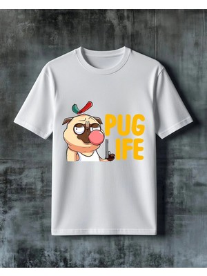 Comvicho Pug Life Ilustrasyon Baskılı Oversize Tişört