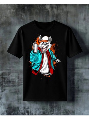 Comvicho Possum Spray Graffiti Baskılı Oversize Tişört
