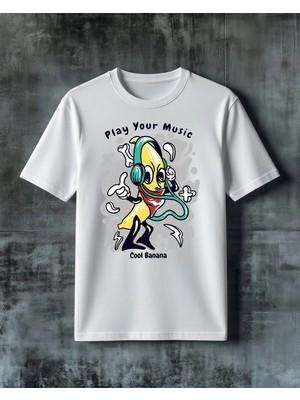 Comvicho Play Your Music Cool Banana Baskılı Oversize Tişört