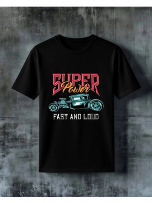 Comvicho Super Power Hot Rod Baskılı Oversize Tişört