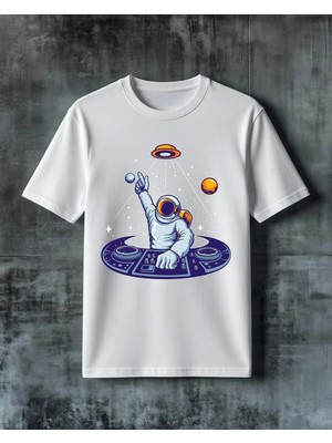 Comvicho Astronot Dj Uzay Muzik Baskılı Oversize Tişört