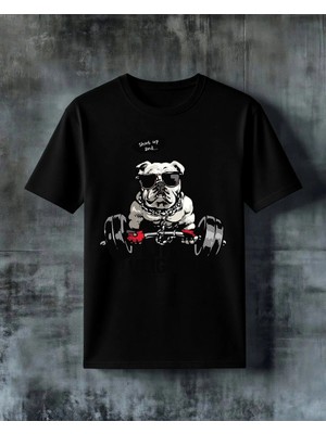 Comvicho Lift Weights Bulldog Baskılı Oversize Tişört