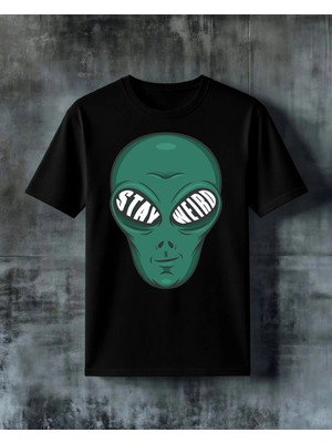 Comvicho Stay Weird Uzayli Baskılı Oversize Tişört