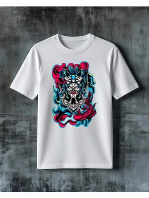 Comvicho Aslan Kafa Neon Renk Baskılı Oversize Tişört