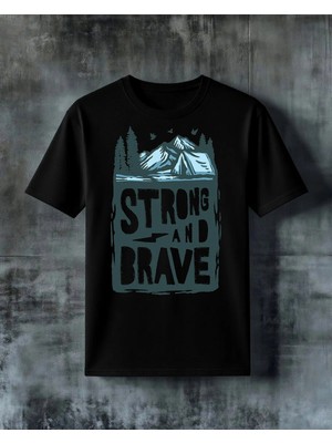 Comvicho Strong And Brave Dag Orman Baskılı Oversize Tişört