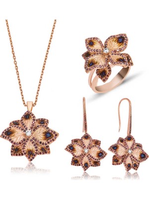 DMR Elegance Gümüş Menekşe Çiçeği Bayan Set