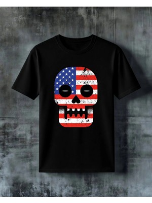 Comvicho Amerikan Bayragi Kuru Kafa Baskılı Oversize Tişört