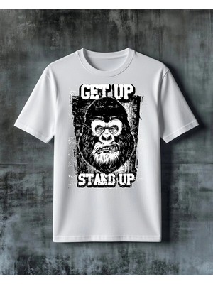 Comvicho Getup Standup Maymun Sakal Baskılı Oversize Tişört