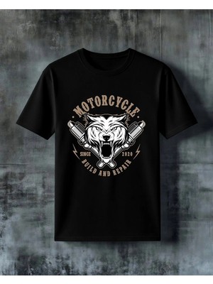Comvicho Motorcycle Kurt Baski Baskılı Oversize Tişört