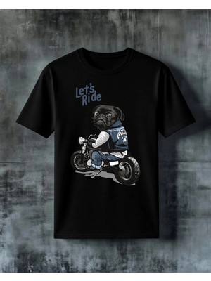 Comvicho Lets Ride Motosiklet Kopek Baskılı Oversize Tişört