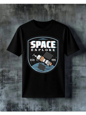 Comvicho Space Explore Uydu Baskılı Oversize Tişört