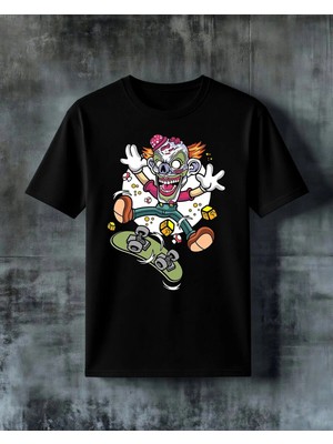 Comvicho Joker Skateboard Palyaco Baskılı Oversize Tişört