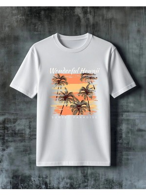 Comvicho Wonderful Hawaii Sunset Baskılı Oversize Tişört