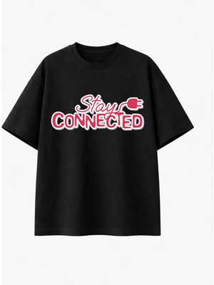 Comvicho Stay Connected Baskılı Siyah Tişört