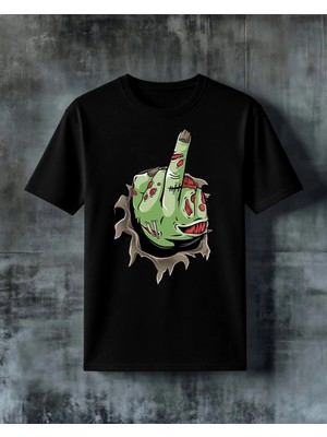Comvicho Zombie Yesil Ceset Baskılı Oversize Tişört
