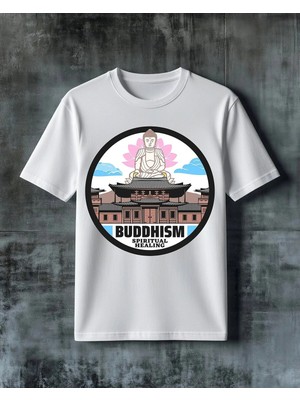 Comvicho Buddhism Spiritual Healing Baskılı Oversize Tişört